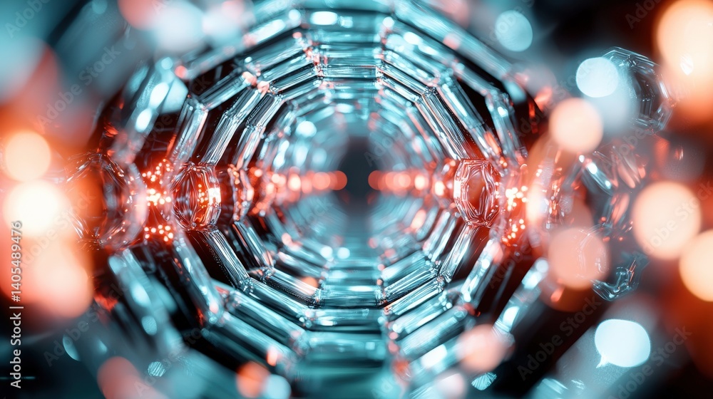 Poster dynamic light reflections creating a futuristic tunnel abstract 3d art digital environment close-up 