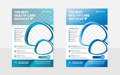 Medical flyer design template layout wit abstract blue and green gradient 