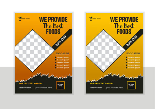 A stylish and eye-catching fast food flyer template layout designed for restaurants, cafes, or food delivery promotions. This design features bold typography, mouth-watering food image placeholders 