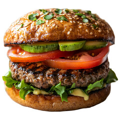 Delicious Avocado Burger Sesame Bun Grilled Patty