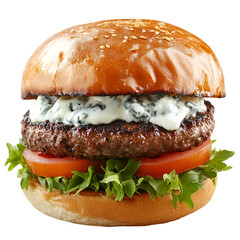 Delicious Blue Cheese Burger Sesame Bun Juicy Beef Lettuce Tomato