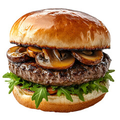 Delicious Mushroom Burger Juicy Beef Patty Toasted Bun Fresh Arugula
