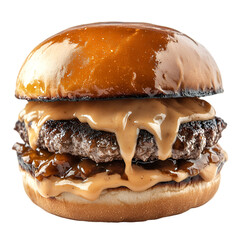 Delicious juicy burger with melted cheese and sauce
