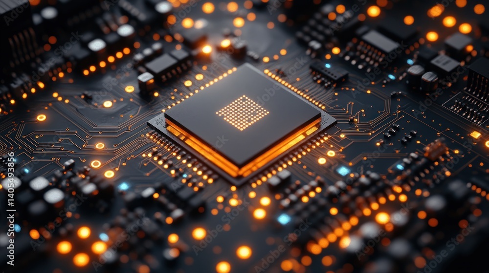 Poster close-up of a microchip's intricate design