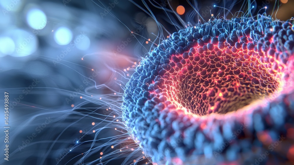 Poster exploring cellular structures microscopic view of a vibrant cell laboratory digital art scientific e