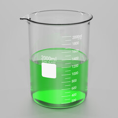 Lab glass - Borosilicate 2000ml heat resistant beaker containing crystal clear green liquid