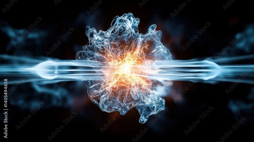 Poster dynamic explosion of energy particles abstract visuals digital art black background close-up view co