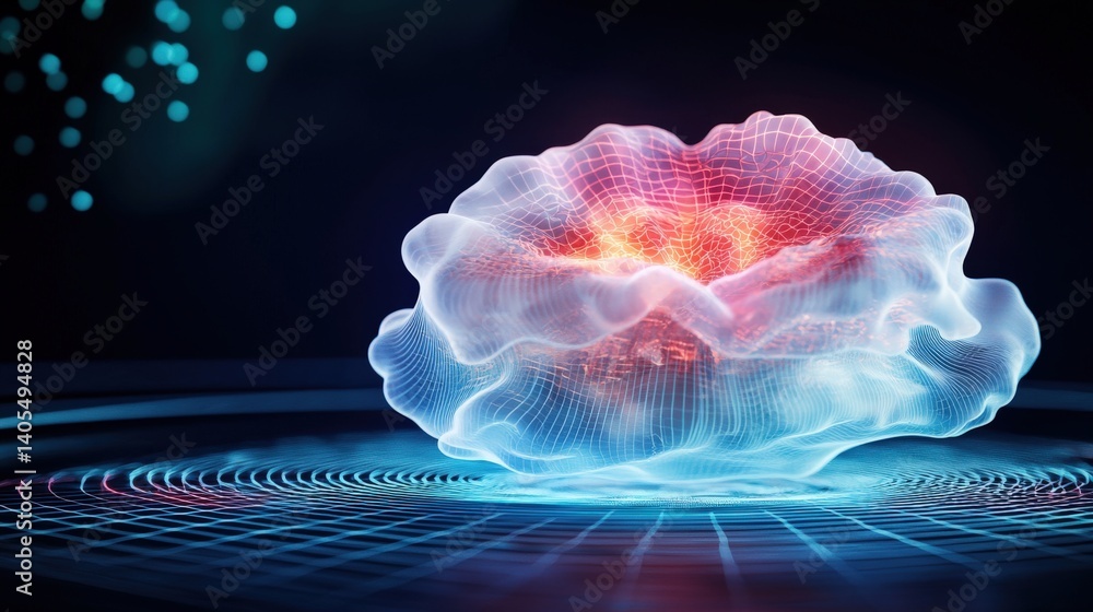 Poster dynamic digital abstract cloud virtual space 3d visualization futuristic environment close-up view i