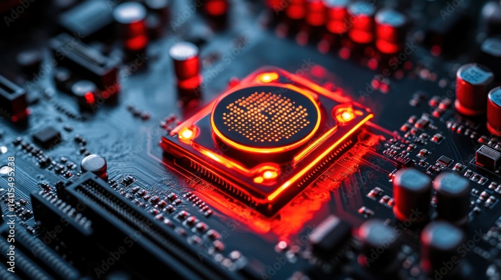 Aufkleber illuminated cpu: a close-up of a computer processor's glowing core