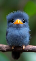Obraz premium Adorable Blue Bird Perched on Branch with Cute Eyes Looking Forward
