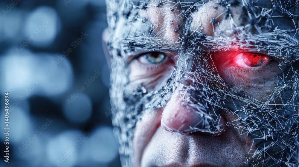 Poster futuristic transformation event digital realm high-tech portrait sci-fi environment close-up view ar
