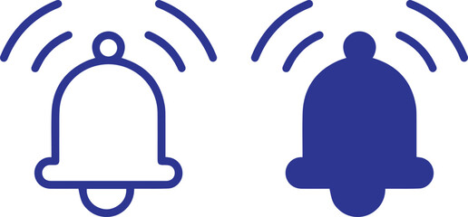Blue icons, ringing bells, notification symbols, simple design, minimalist illustration, digital alert, mobile app interface elements,