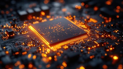 Illuminated Microchip: A Close-Up of Technological Marvel