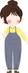 Cute girl character in yellow shirt and overalls