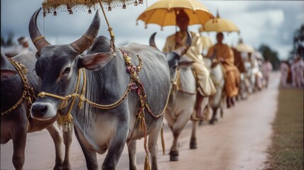 A devoted farmer plants rice in a muddy, waterlogged paddy against a backdrop of a cloudy, moody sky, blending tradition with perseverance.