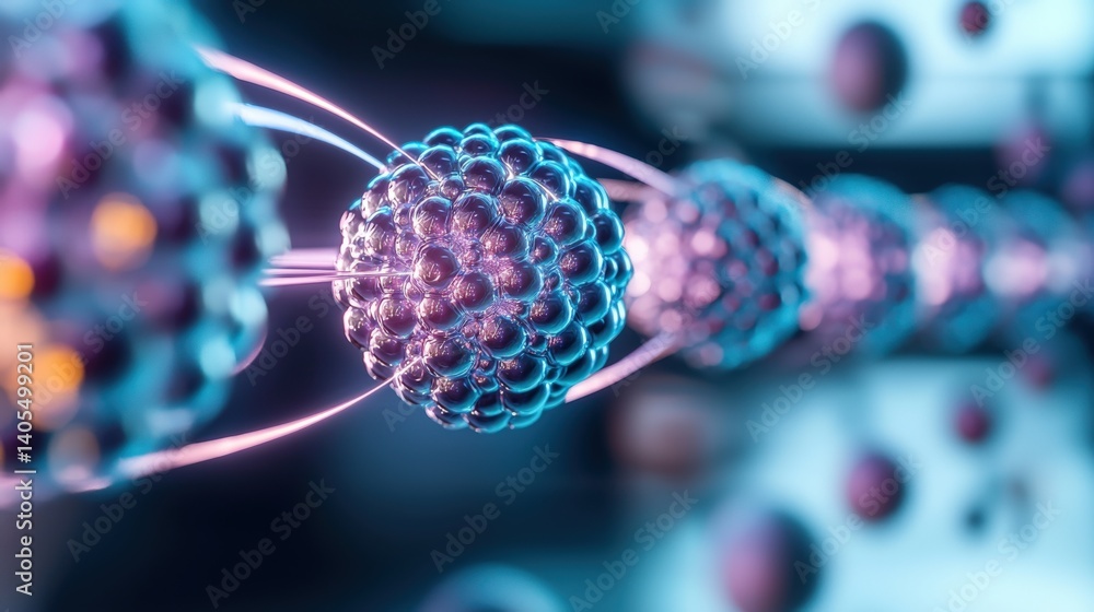 Poster exploring quantum particles in a digital lab science experiment virtual environment close-up view in