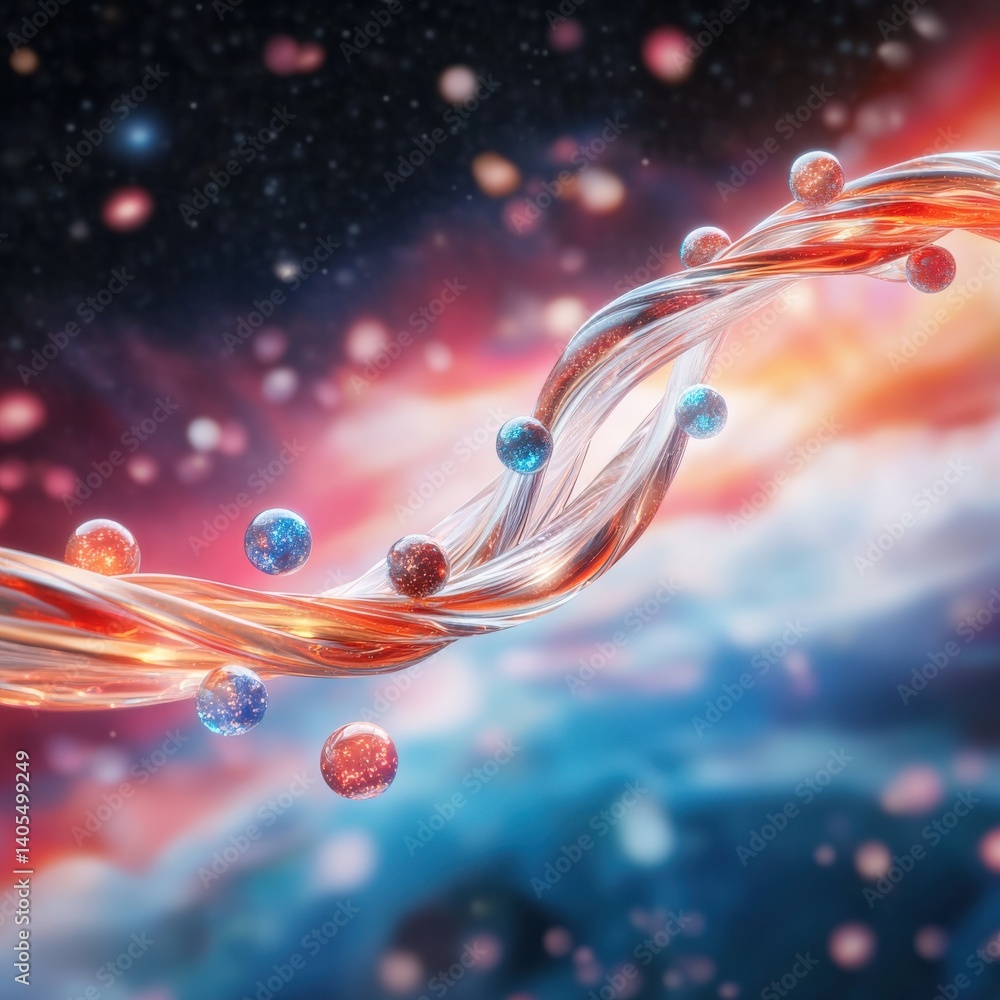 Poster dynamic molecular interaction abstract space digital artwork cosmic environment conceptual viewpoint