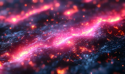 Fototapeta premium Vibrant cosmic landscape with glowing pink and blue waves, set in a starry background, evoking a sense of wonder