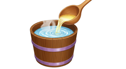Isolated Sauna Bucket with Wooden Spoon