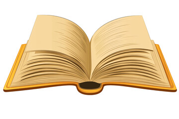 Obraz premium An open book with blank pages, cover in orange, middle connection visible, isolated transparent background. Pages lightly shaded for depth