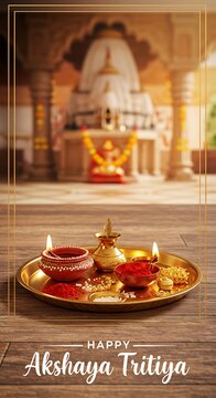 Happy Akshaya Tritiya. Hindu Festival. Gold Coin