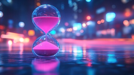 Neon Cityscape Hourglass: Time's Passage in Urban Nightscape