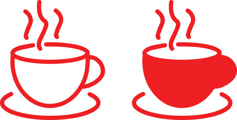 Red coffee cups, minimalist design, steam rising, simple shapes, bold colors, graphic illustration, vector art,