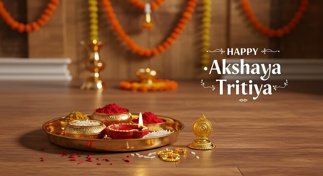 Happy Akshaya Tritiya. Hindu Festival. Gold Coin