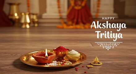 Happy Akshaya Tritiya. Hindu Festival. Gold Coin