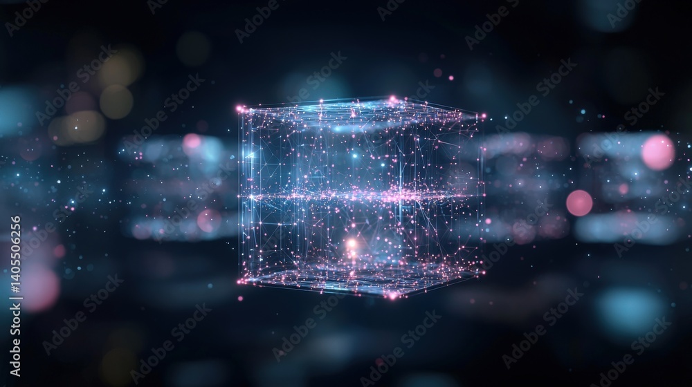 Poster dynamic 3d holographic cube virtual space digital art futuristic environment abstract concept