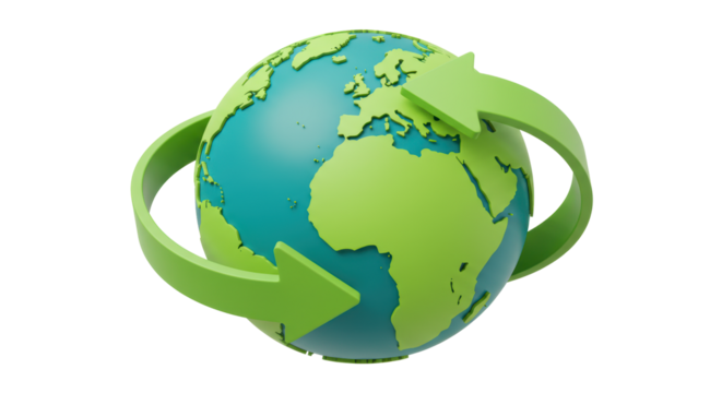 Isolated Globe with Arrows Symbolizing Global Recycling