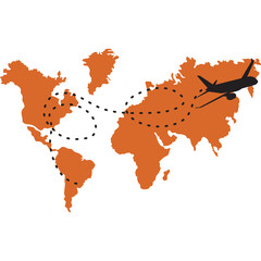 Airplane Flight Route over World Map Global Travel and Aviation