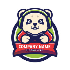 Cute panda mascot holding a controller, perfect for a gaming company