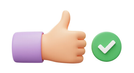 Isolated Thumbs Up Hand Gesture with Check Mark