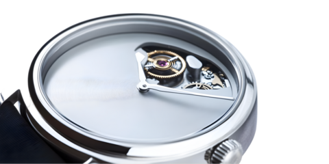Elegant Silver Watch Close Up Detailing Mechanism and Shiny Elements