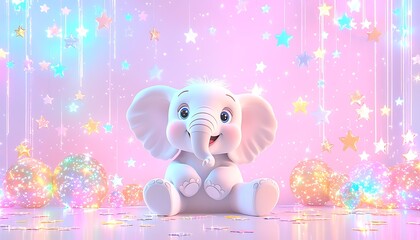 Cute Elephant, Pastel Stars