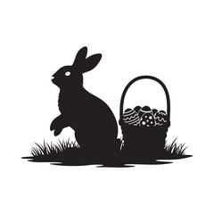 easter bunny with basket and eggs cartoon illustration in spring holiday design vector