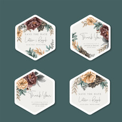 Elegant Floral Watercolor Label Collection and Thank You Card Set
