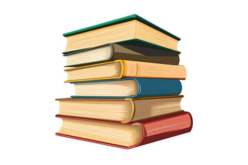 Stack of colorful books piled high against a transparent background, suggesting knowledge, learning, and classic literature