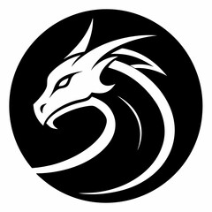 Naklejka premium Stylized Dragon Head Logo in Black Circle