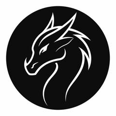 Dragon Head Silhouette Logo in Black Circle Tribal Style Vector Icon
