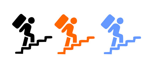 loader icon, man carries boxes, cargo delivery illustration, stick figure human silhouette