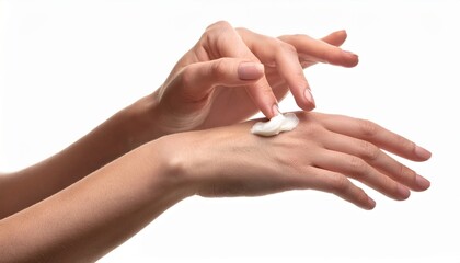 a woman applying smoothing cream onto dry hand