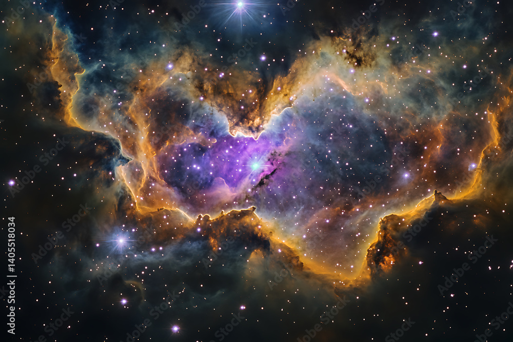 Poster stunning view of vast deep space nebula, showcasing vibrant colors and intricate patterns of gas and