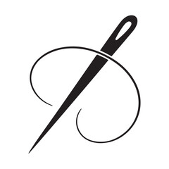 Needle and thread Vector Black silhouettes icon illustration. Tailor logo with needle symbol and curvy thread. Tailor sign template, sewing instrument design, fashion icon. with white background