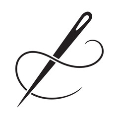 Needle and thread Vector Black silhouettes icon illustration. Tailor logo with needle symbol and curvy thread. Tailor sign template, sewing instrument design, fashion icon. with white background