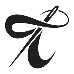 Needle and thread Vector Black silhouettes icon illustration. Tailor logo with needle symbol and curvy thread. Tailor sign template, sewing instrument design, fashion icon. with white background