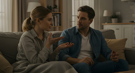 Obraz premium a couple talking on the sofa about their relationship