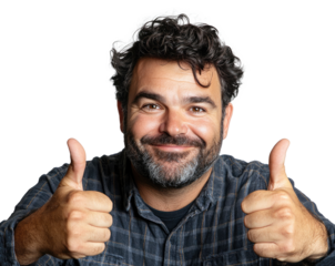Happy man giving two thumbs up gesture on isolated background