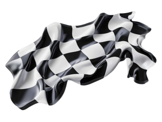 Waving Checkered Flag in Black and White on Transparent Background